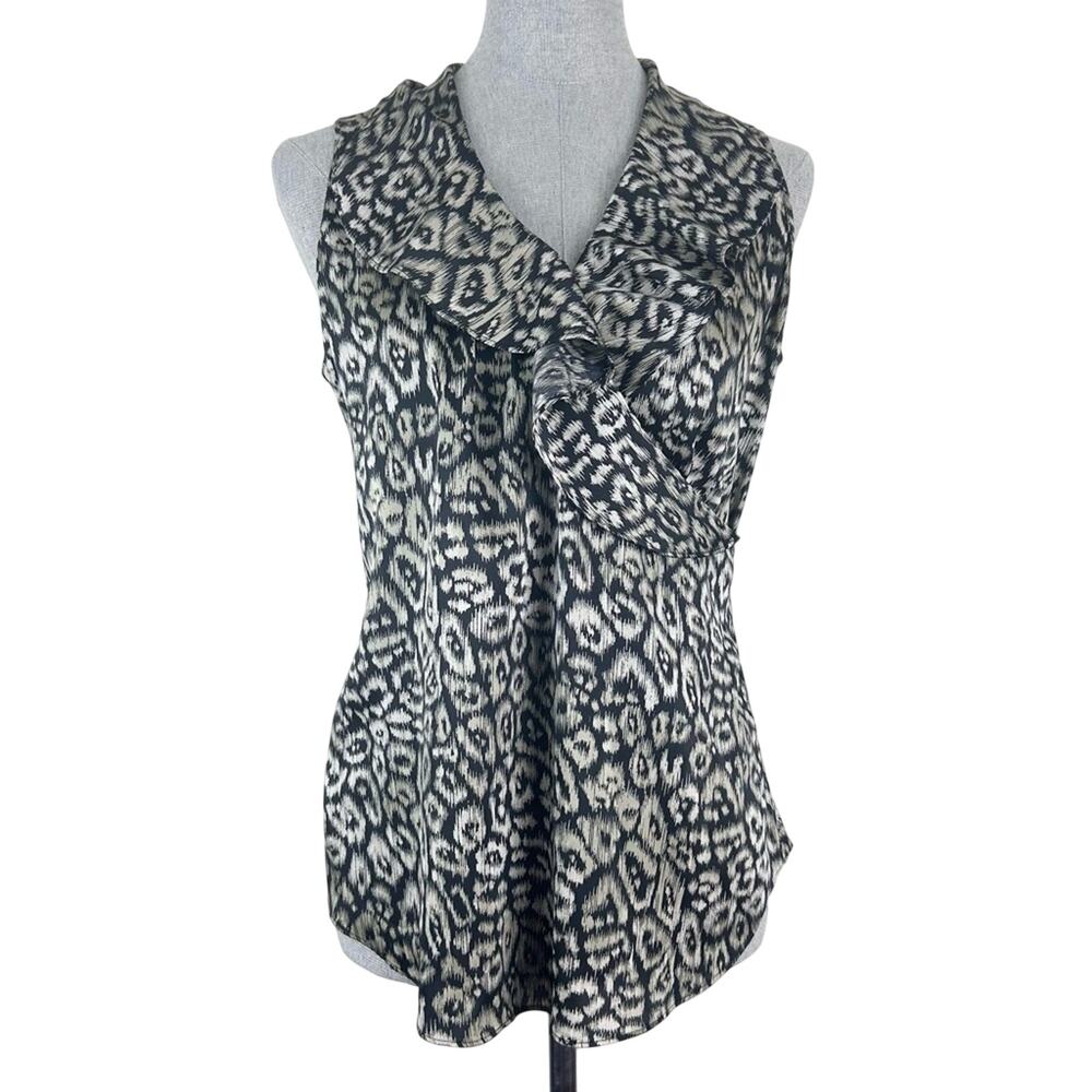 Ann Taylor Blouse Top Animal Print Abstract Sleeveless Ruffle Women Size 6‎